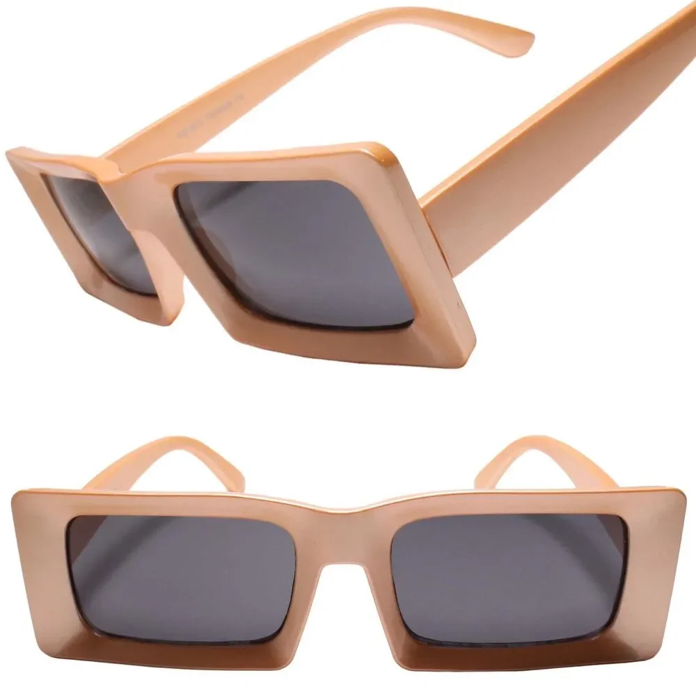 Rectangle Sunglasses Brown Frame 90’s Vintage Fashion Narrow Square Frame